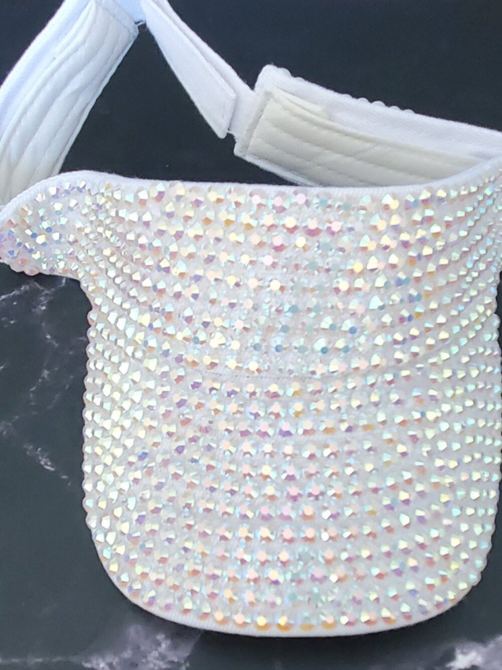 Sparkling Bedazzled Covered Sun Visor, Adjustable, Breathable Sun Cap White - Picture 10 of 10